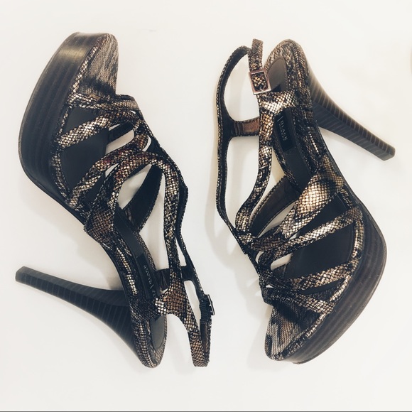 WHBM Karley Copper Metallic Strappy Platform Heels - Picture 3 of 8